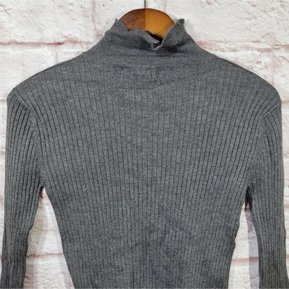 Zara Gray Rib Knit Ruffle Trim Turtleneck Sweater - Picture 7 of 10